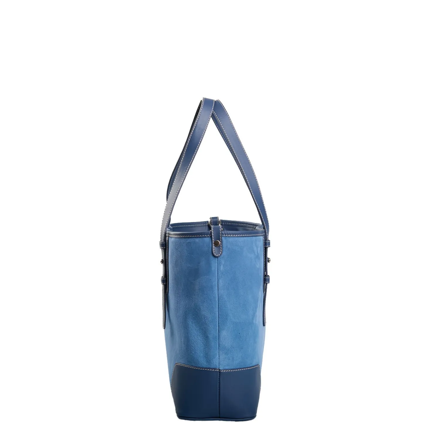 E.Marinella Tote Bag|TOTE BAG MIDI AZZURRO POLVERE In suede e pelle