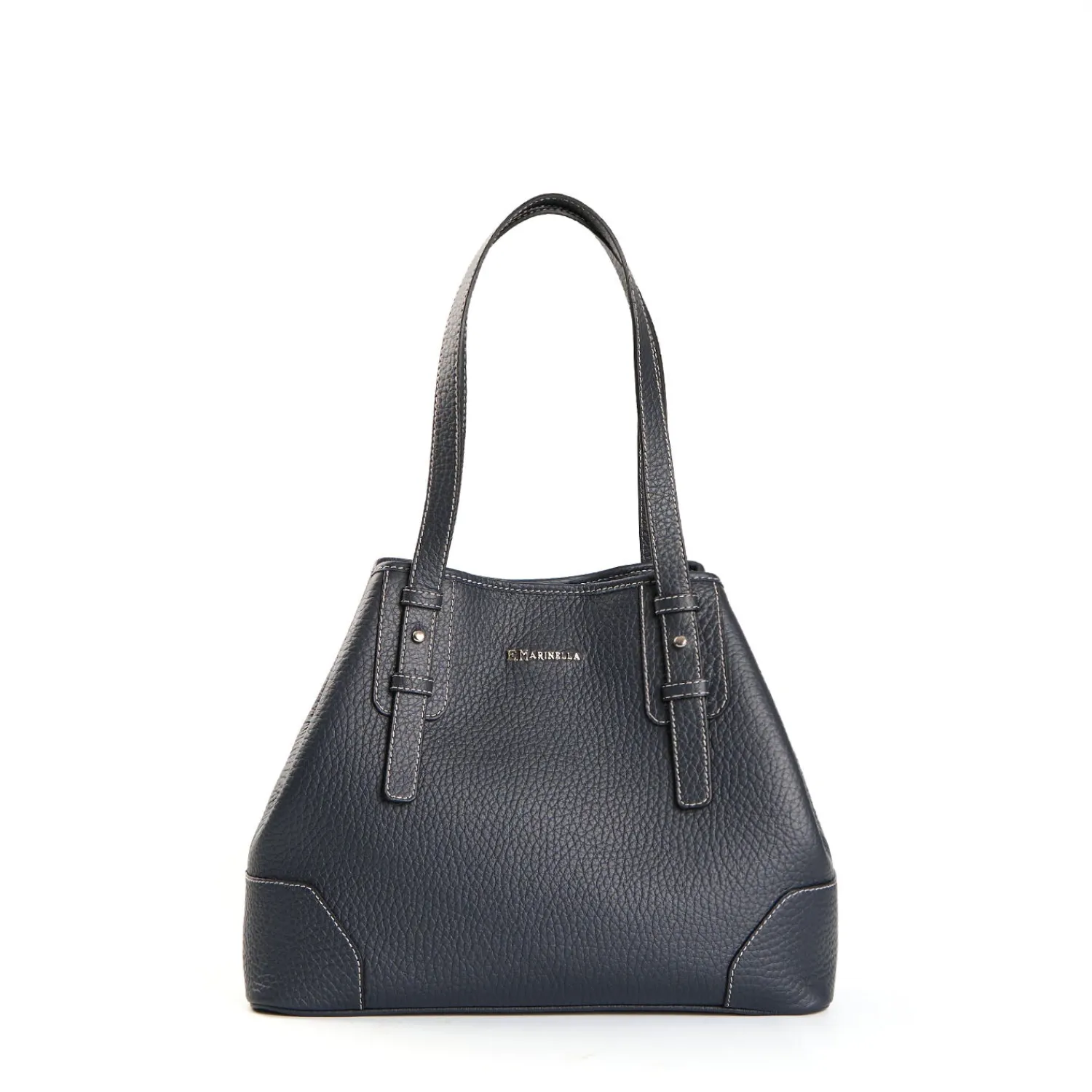 E.Marinella Tote Bag|TOTE BAG MIDI BLU SCURO In pelle martellata
