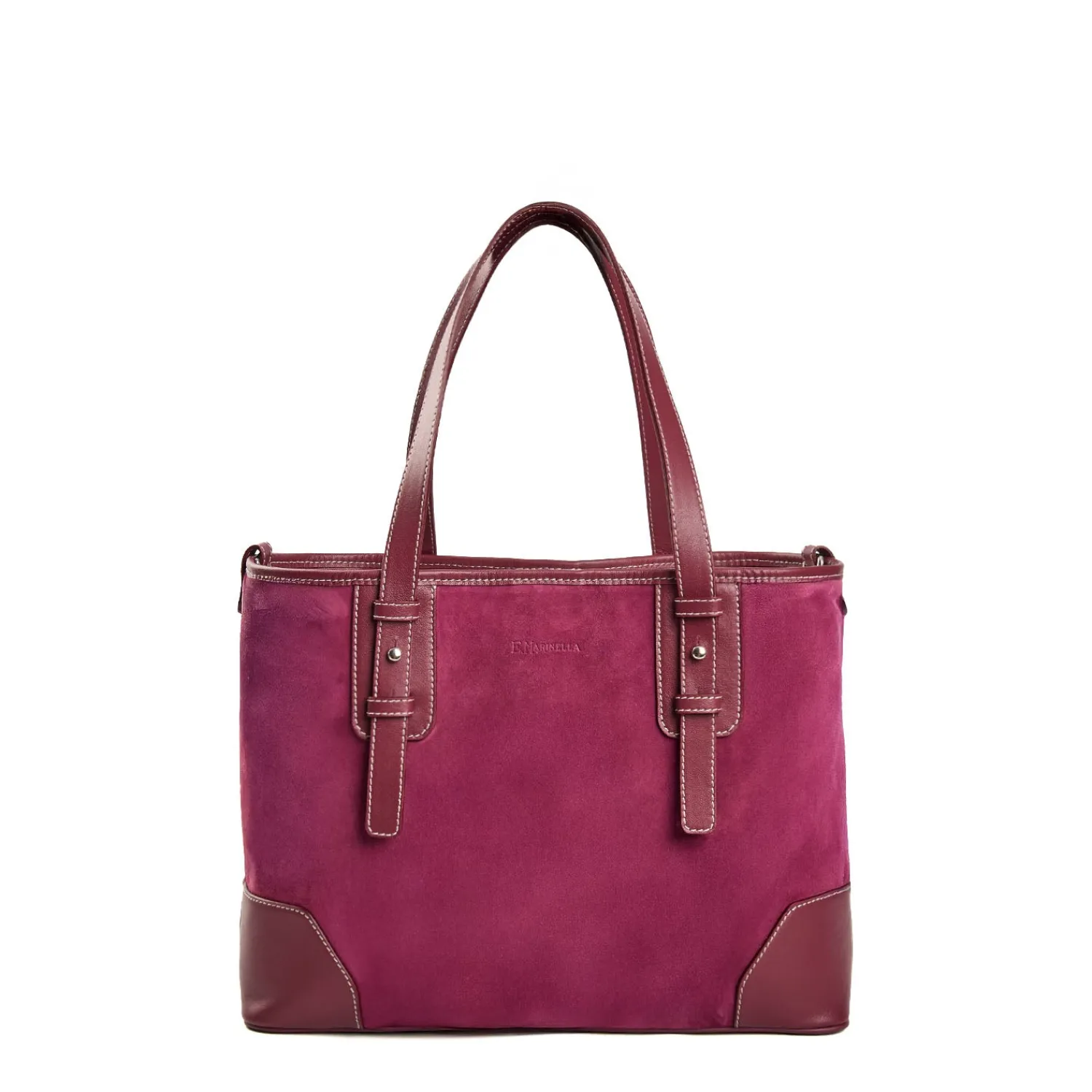 E.Marinella Tote Bag|TOTE BAG MIDI BORDEAUX In suede e pelle