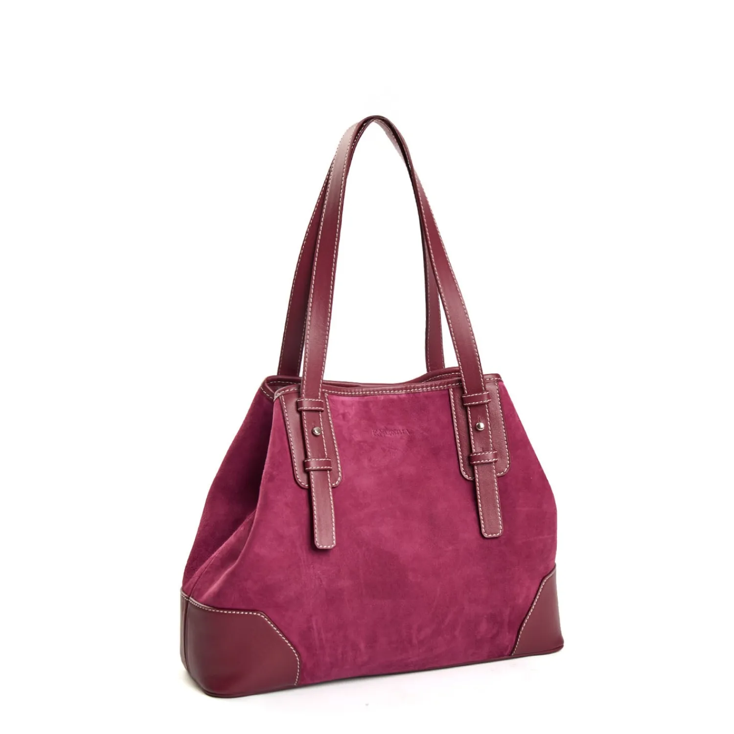 E.Marinella Tote Bag|TOTE BAG MIDI BORDEAUX In suede e pelle