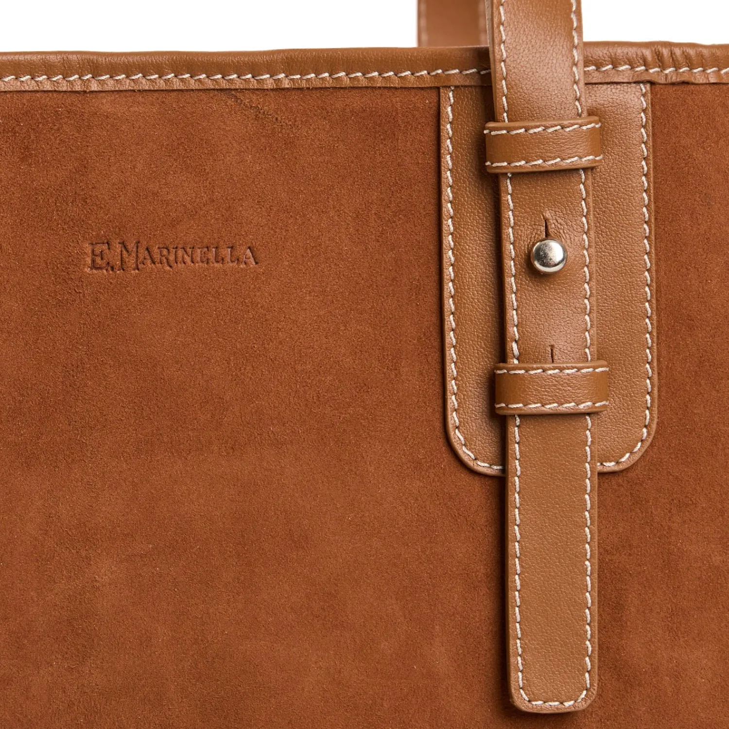 E.Marinella Tote Bag|TOTE BAG MIDI COLOR CUOIO In suede e pelle