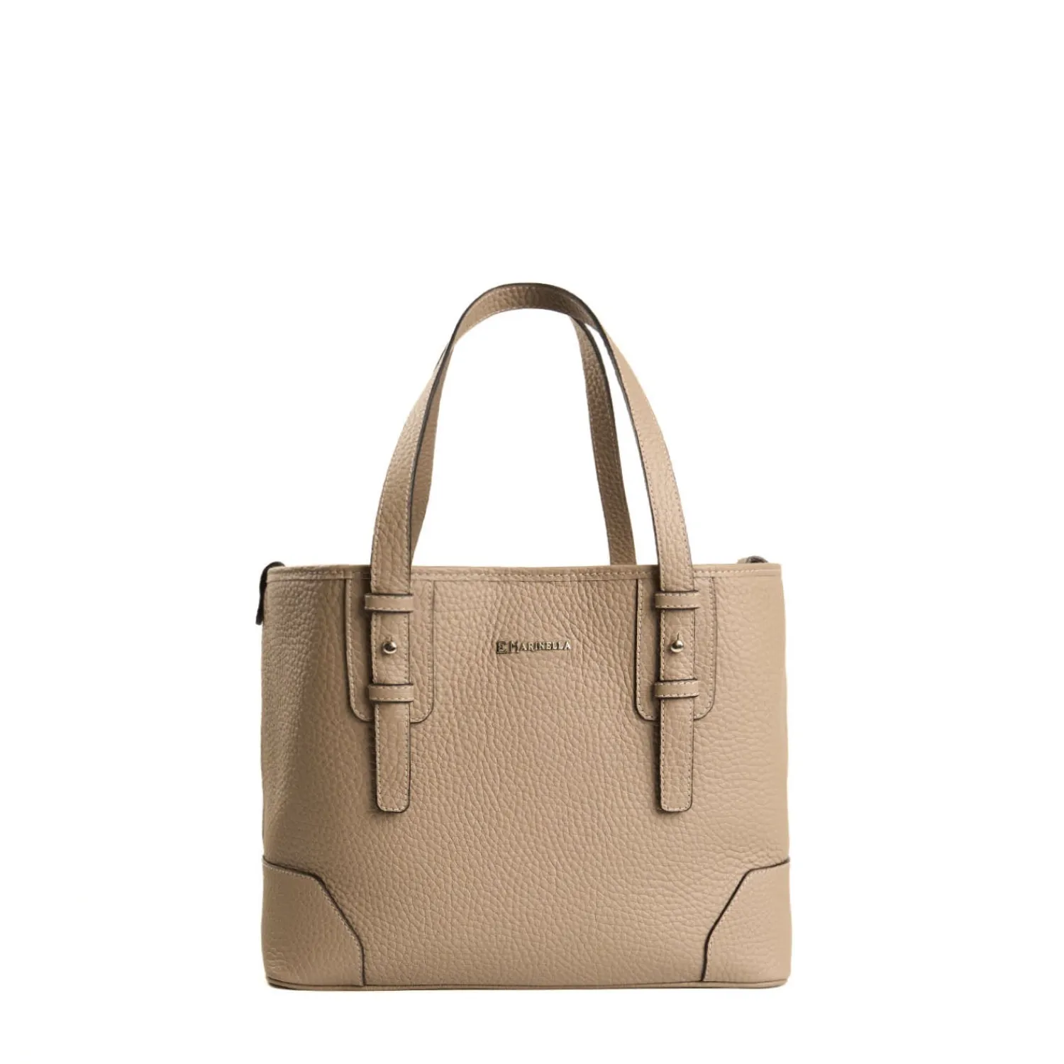 E.Marinella Tote Bag|TOTE BAG MIDI COLOR TORTORA In pelle martellata