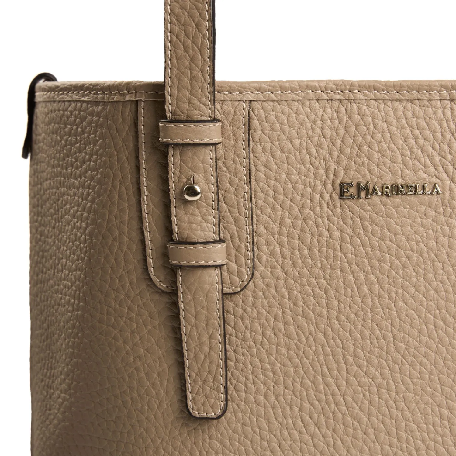 E.Marinella Tote Bag|TOTE BAG MIDI COLOR TORTORA In pelle martellata