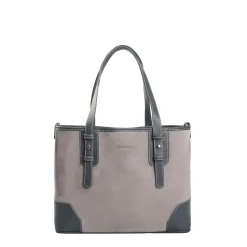 E.Marinella Tote Bag|TOTE BAG MIDI GRIGIA In suede e pelle