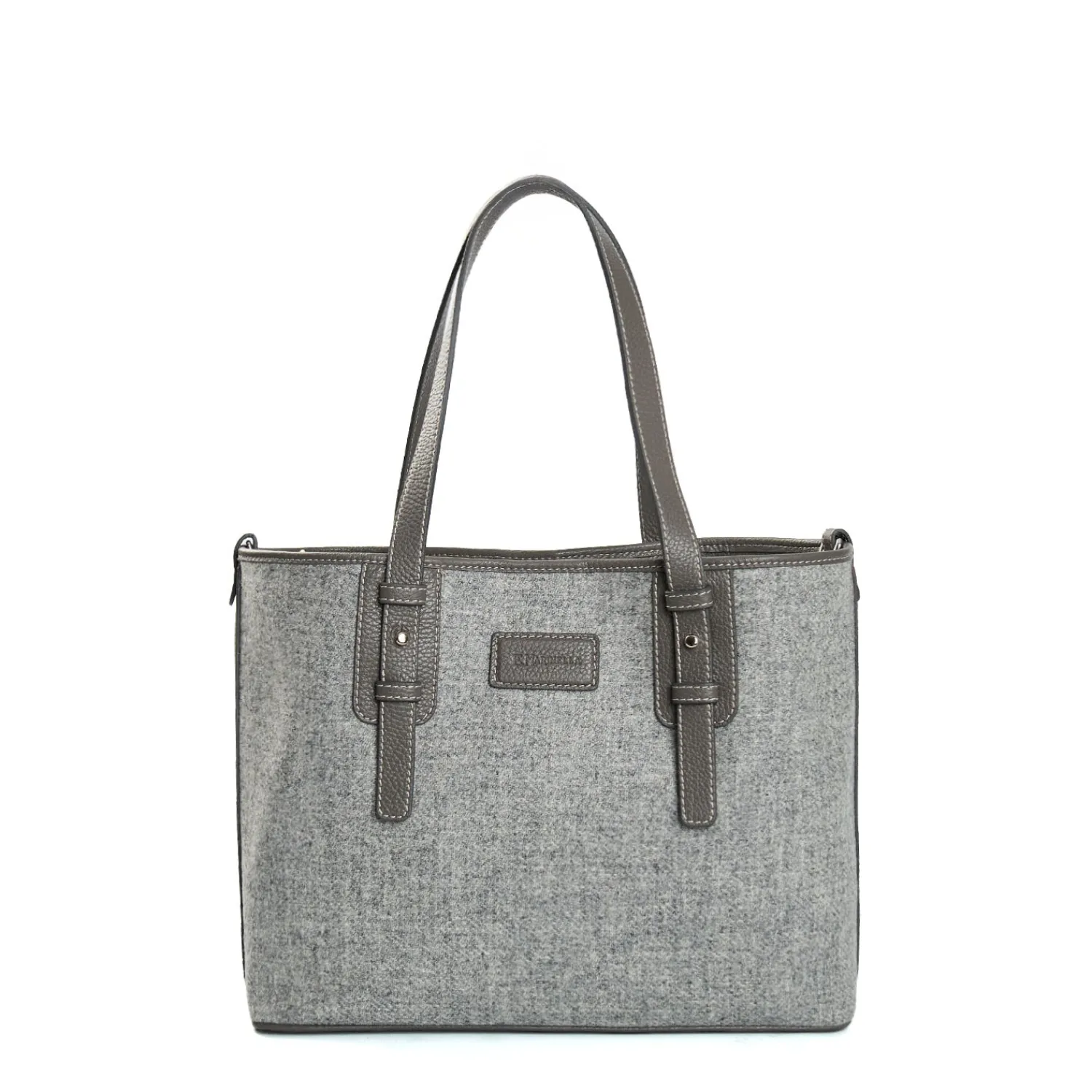 E.Marinella Tote Bag|TOTE BAG MIDI GRIGIO CHIARO In lana e pelle