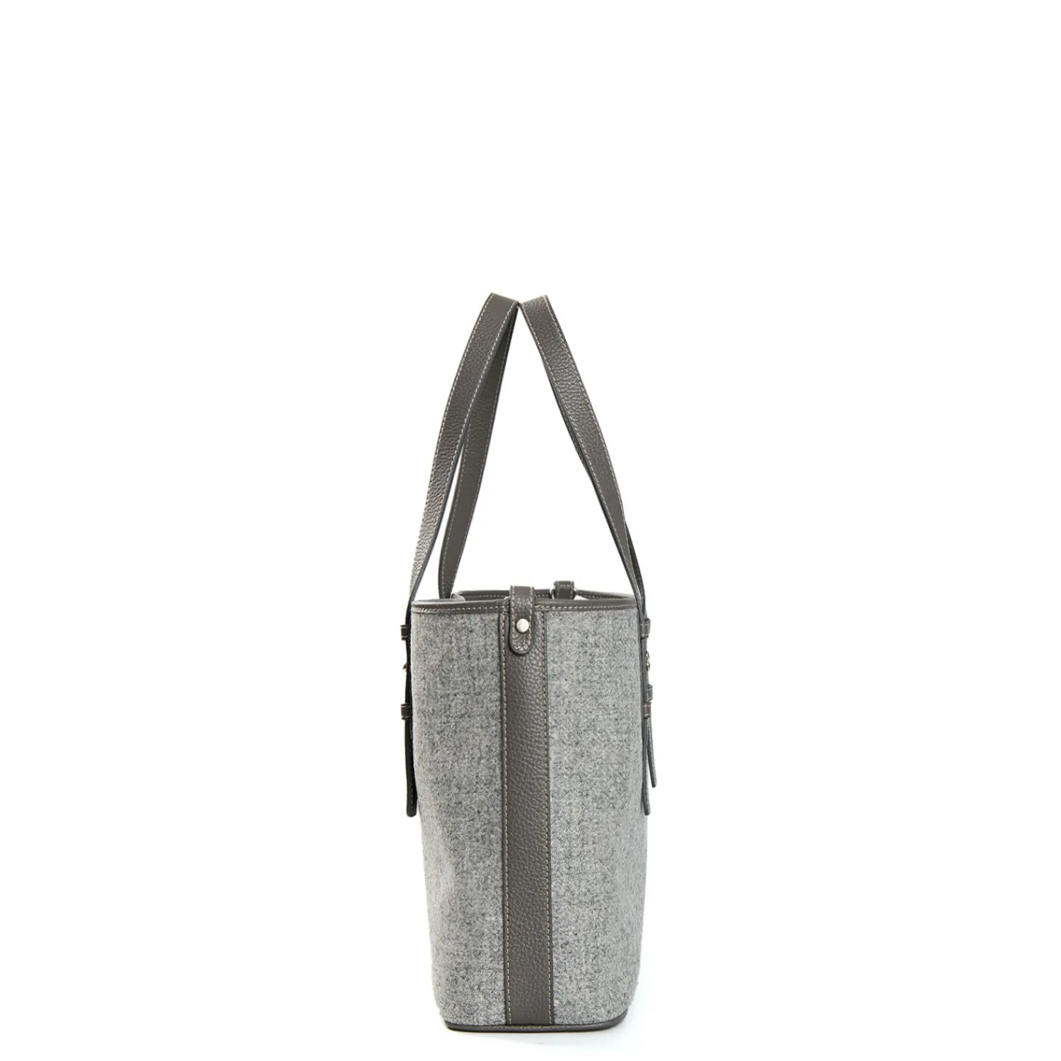 E.Marinella Tote Bag|TOTE BAG MIDI GRIGIO CHIARO In lana e pelle