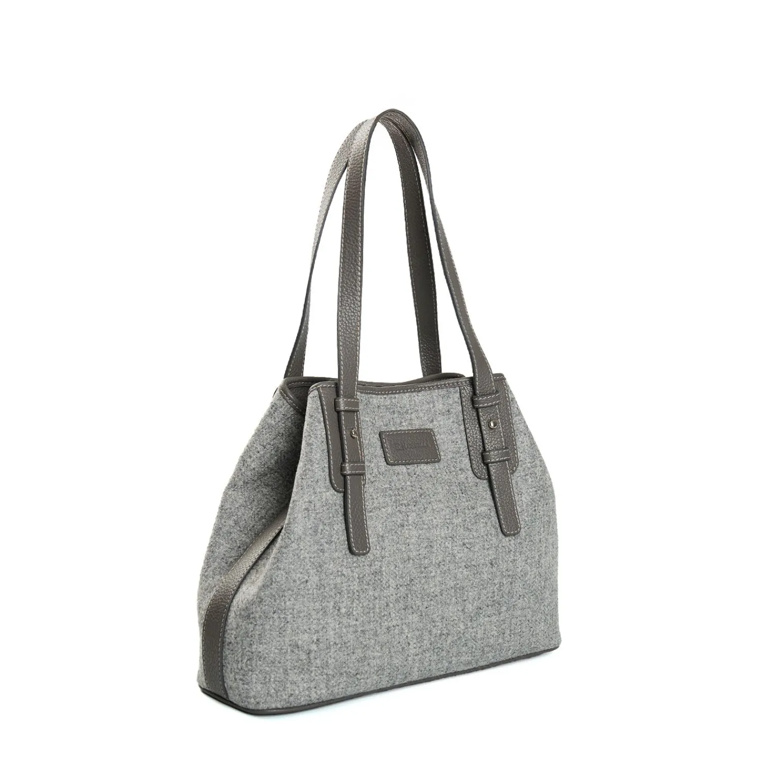E.Marinella Tote Bag|TOTE BAG MIDI GRIGIO CHIARO In lana e pelle