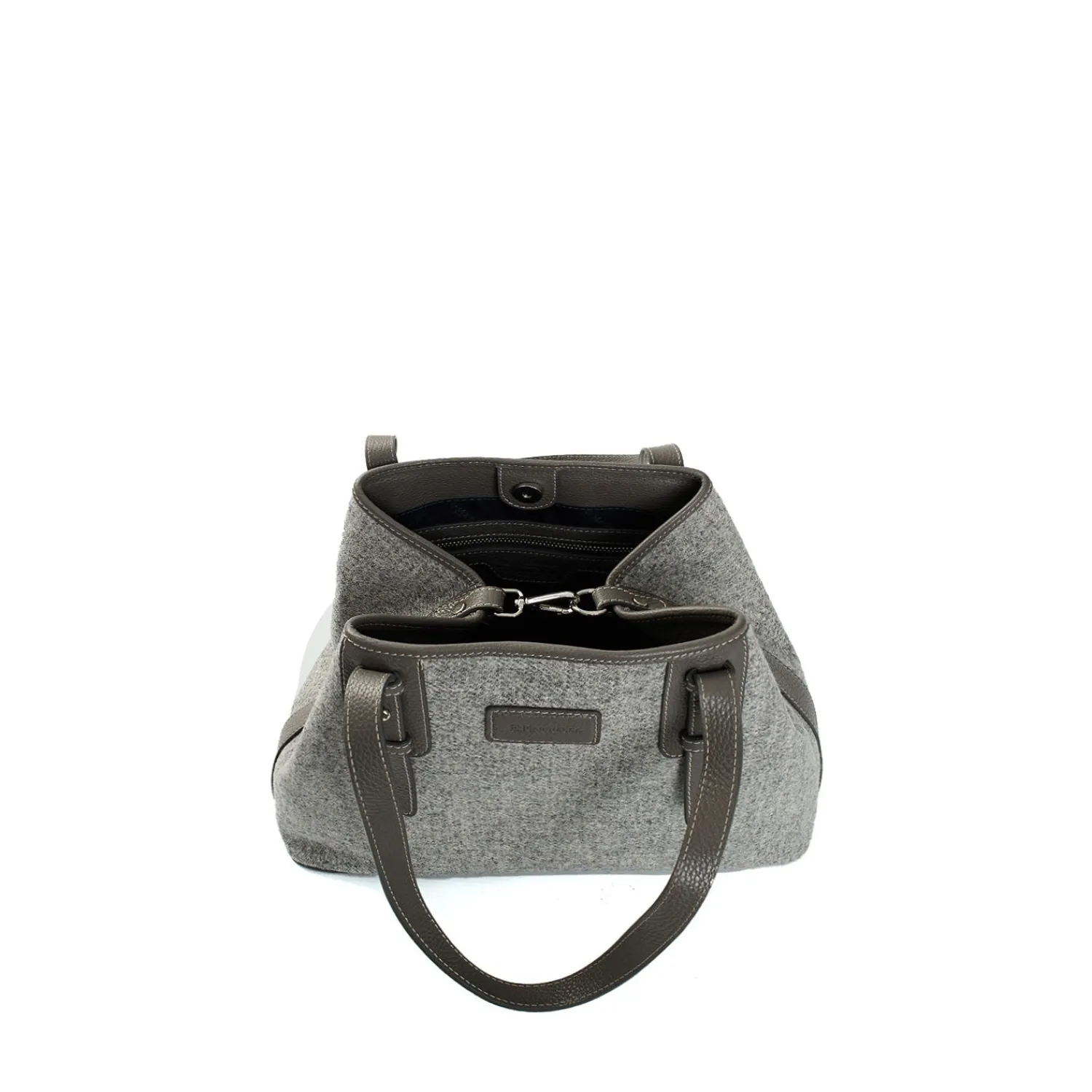 E.Marinella Tote Bag|TOTE BAG MIDI GRIGIO CHIARO In lana e pelle