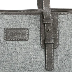 E.Marinella Tote Bag|TOTE BAG MIDI GRIGIO CHIARO In lana e pelle