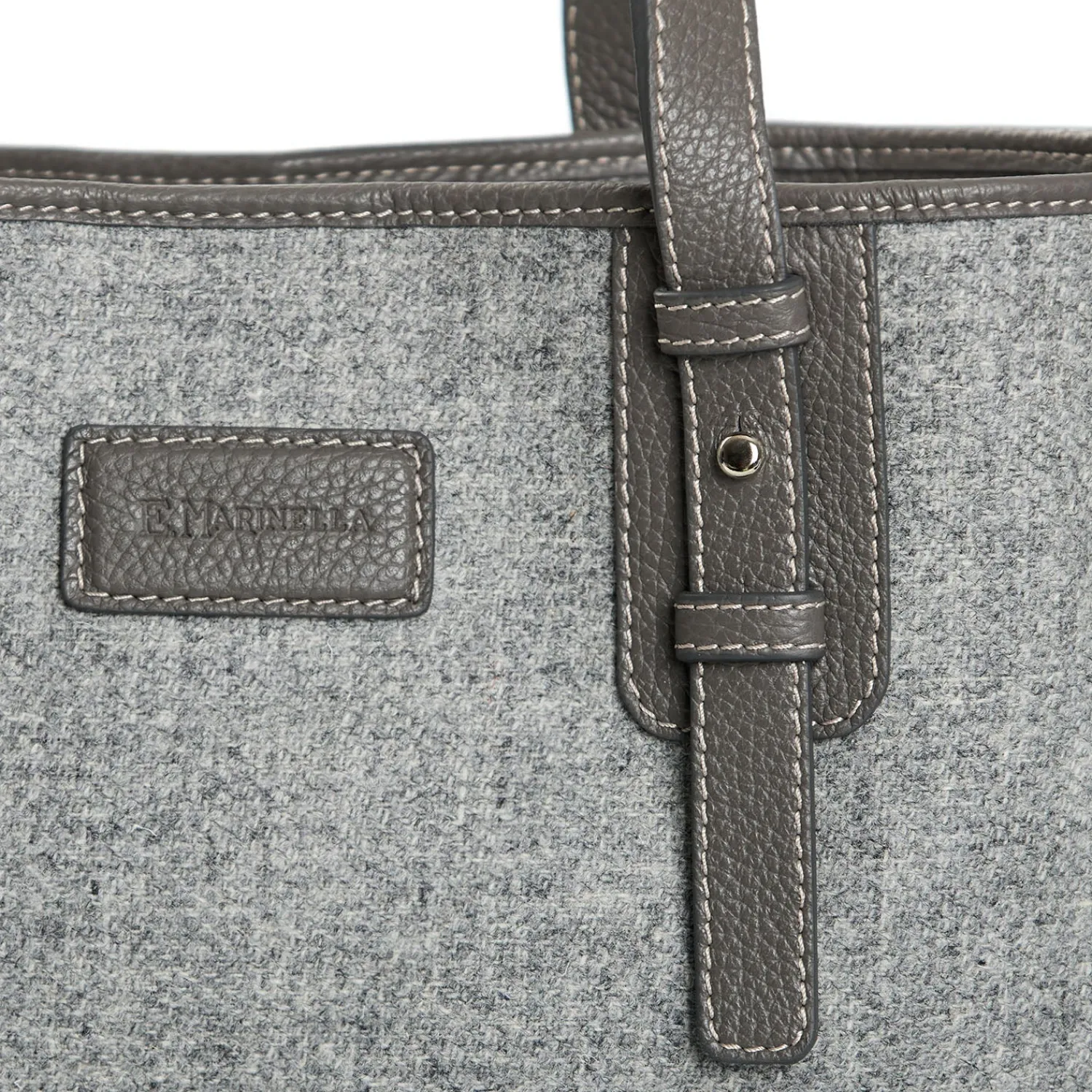 E.Marinella Tote Bag|TOTE BAG MIDI GRIGIO CHIARO In lana e pelle