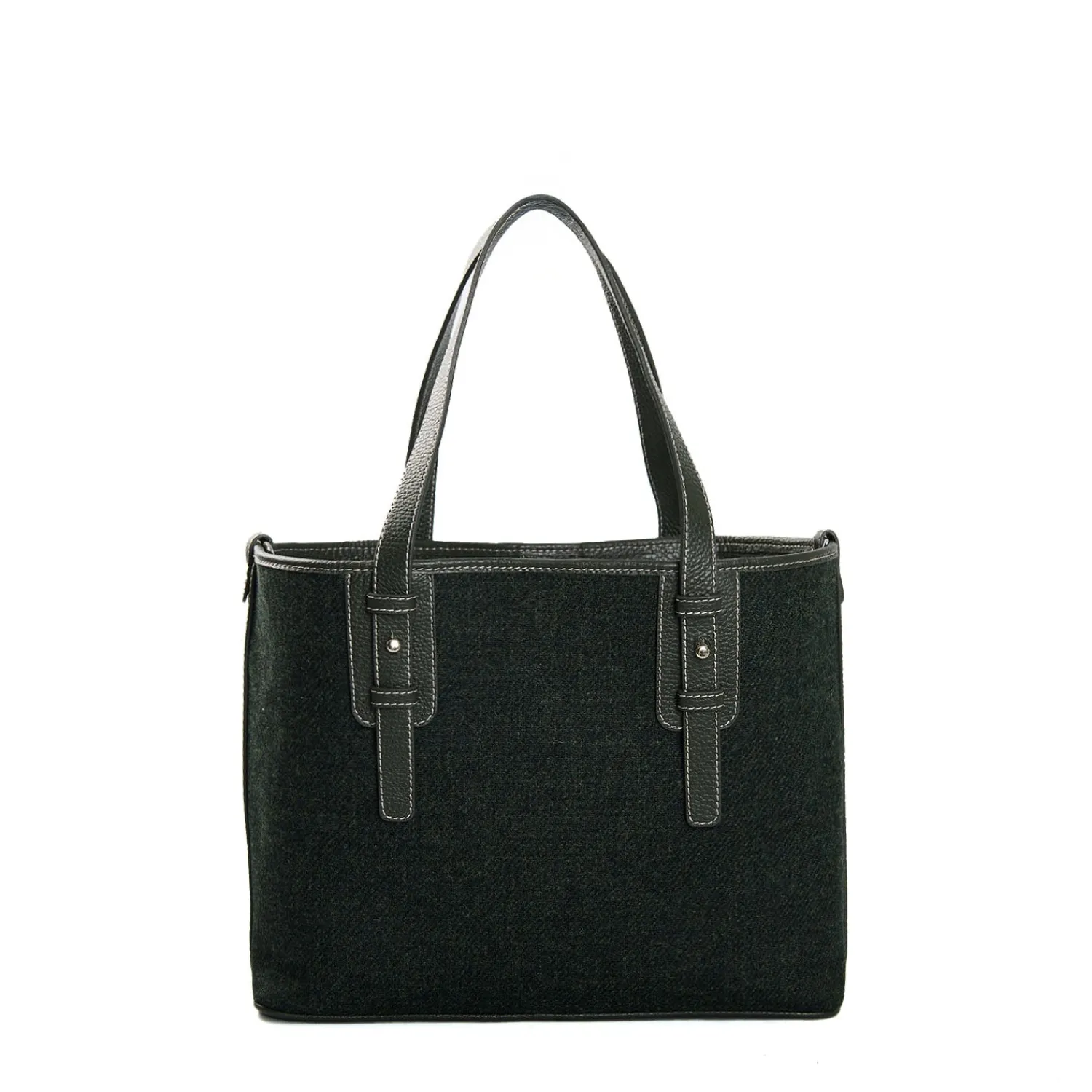 E.Marinella Tote Bag|TOTE BAG MIDI VERDE SCURO In lana e pelle