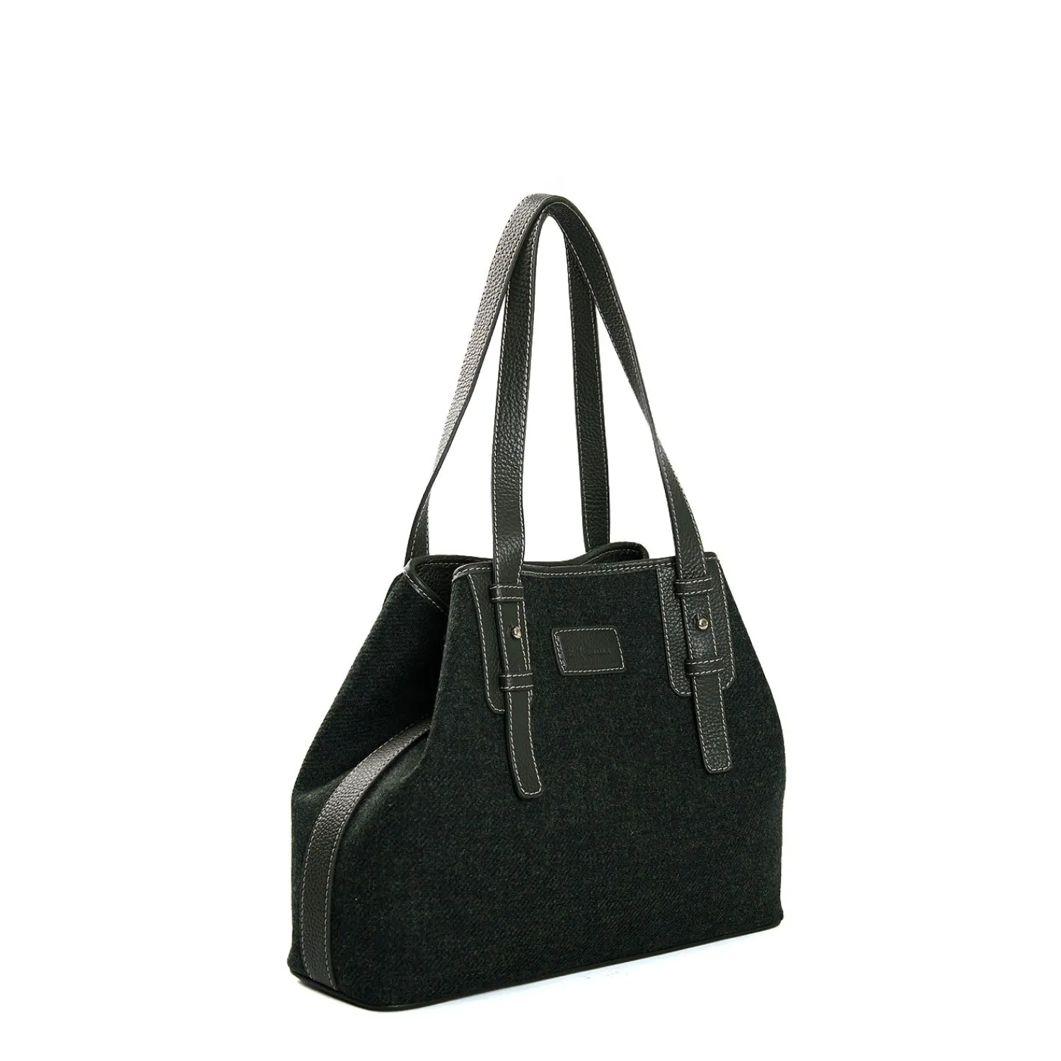 E.Marinella Tote Bag|TOTE BAG MIDI VERDE SCURO In lana e pelle