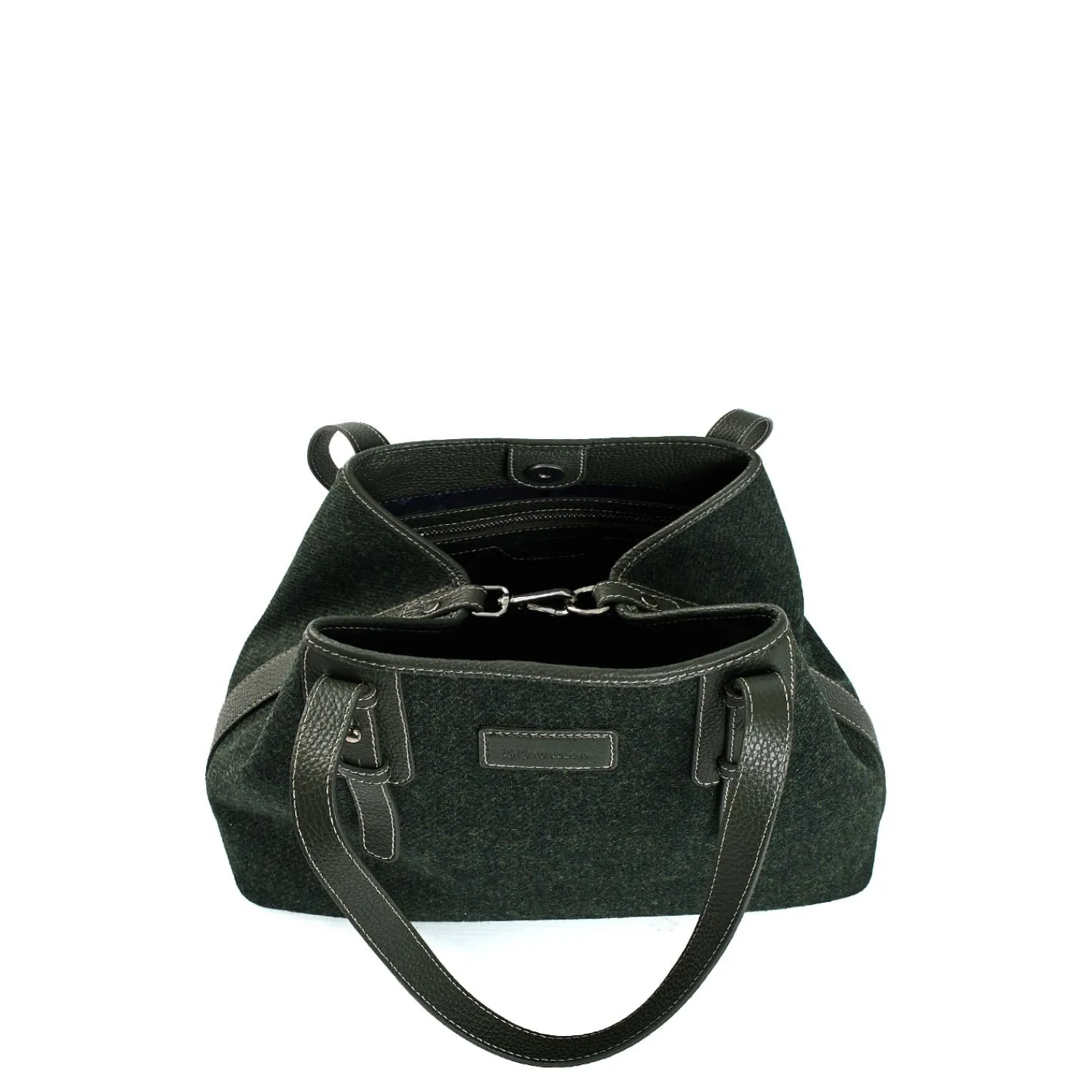 E.Marinella Tote Bag|TOTE BAG MIDI VERDE SCURO In lana e pelle