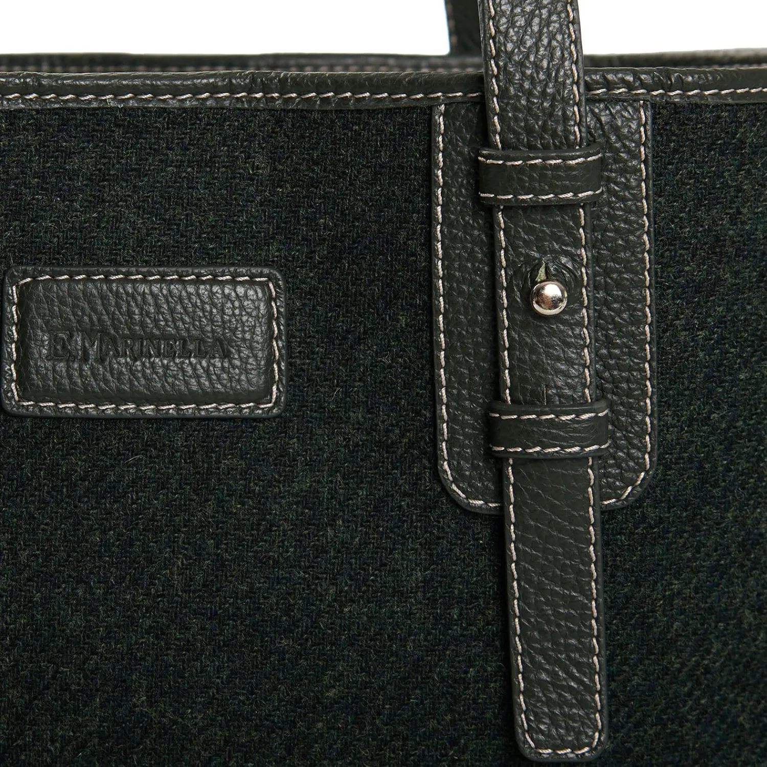 E.Marinella Tote Bag|TOTE BAG MIDI VERDE SCURO In lana e pelle