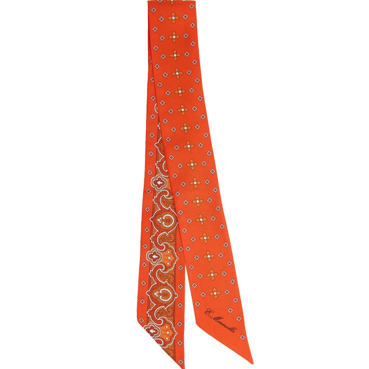E.Marinella Twilly E Bandeaux|TWILLY IN SETA ARANCIONE Greek key floral