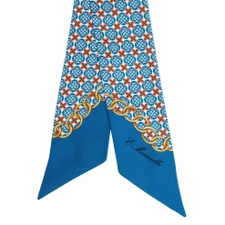 E.Marinella Twilly E Bandeaux|TWILLY IN SETA BLU MEDIO Microfantasia fiore