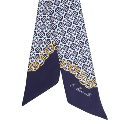 E.Marinella Twilly E Bandeaux|TWILLY IN SETA BLU SCURO Microfantasia fiore